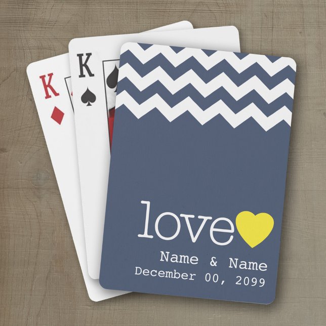 Jeu De Cartes Mariage Memento avec motif chevron moderne (Wedding and Anniversary Playing Cards - Personalize with your information)