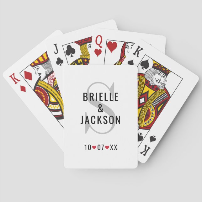 Jeu De Cartes Mariage moderne noir et blanc Monogramme Favoriser (dos)