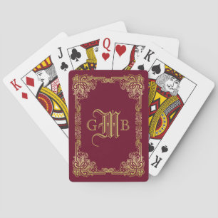 Jeu De Cartes Mariage Monogram Classic Gold Frame Bourgogne