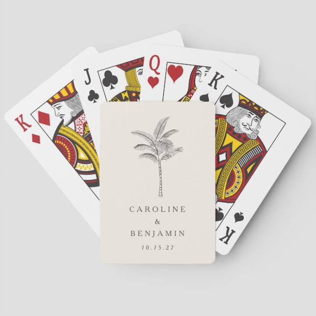 Jeu De Cartes Mariage personnalisé minimaliste Ecru Palm Tree Li (dos)