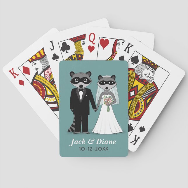 Jeu De Cartes Mariage Raccoons avec texte personnalisé (dos)