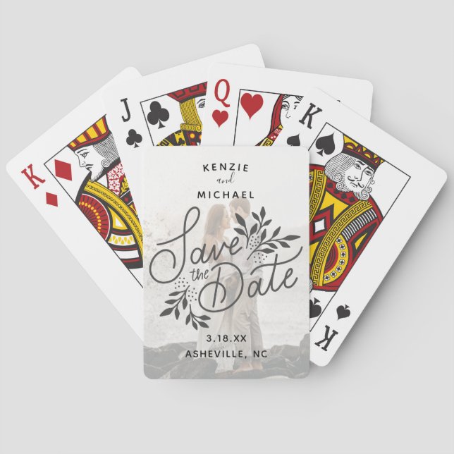 Jeu De Cartes Mariage Sauvez la date Photo Calligraphie Botaniqu (dos)