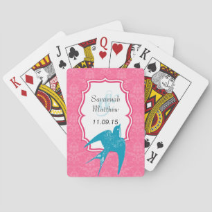 Jeu De Cartes Mariage Turquoise avale rose Damask Carte de lectu