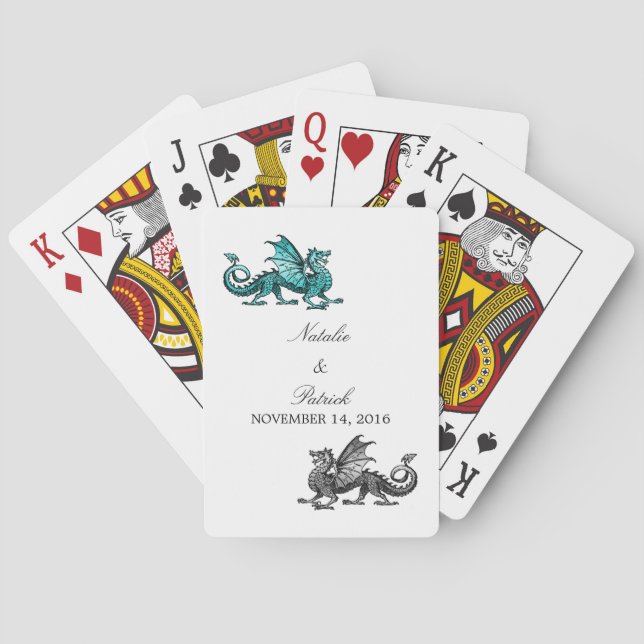 Jeu De Cartes Mariage turquoise de dragon d'argent Jouer des car (dos)