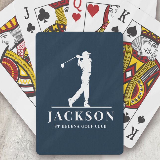 Jeu De Cartes Marine bleu Personnalisé Monogramme Golfer (Créateur téléchargé)