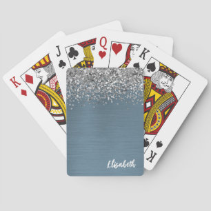 Jeu De Cartes Marine Blue Silver Parties scintillant Girl Monogr