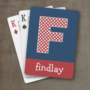 Jeu De Cartes Marine et Pois rouges avec lettre Monogram F