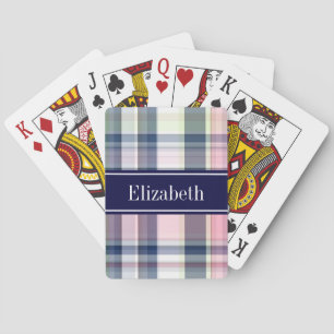 Jeu De Cartes Marine rose Vert Prêppy Blanc Madras N Monogramme