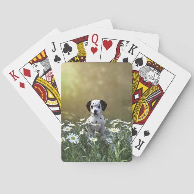 Jeu De Cartes Marionnette dalmate mignonne dans les marguerites (dos)