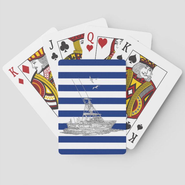 Jeu De Cartes Marlin Fishing Chrome sur les rayures de marine (dos)