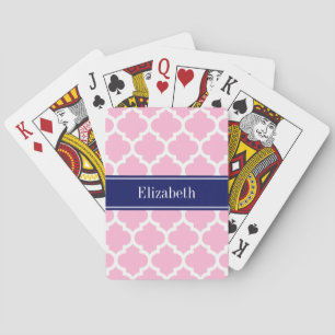 Jeu De Cartes Marocain rose Whiskh 5 Navy Bleu 5c Nom Monogramme