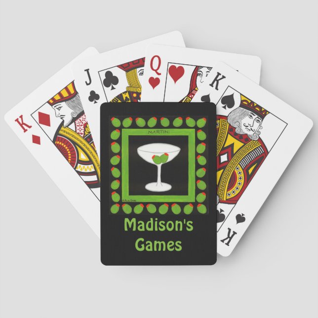 Jeu De Cartes Martini Retro Boisson Art Green Olives Nom Personn (dos)