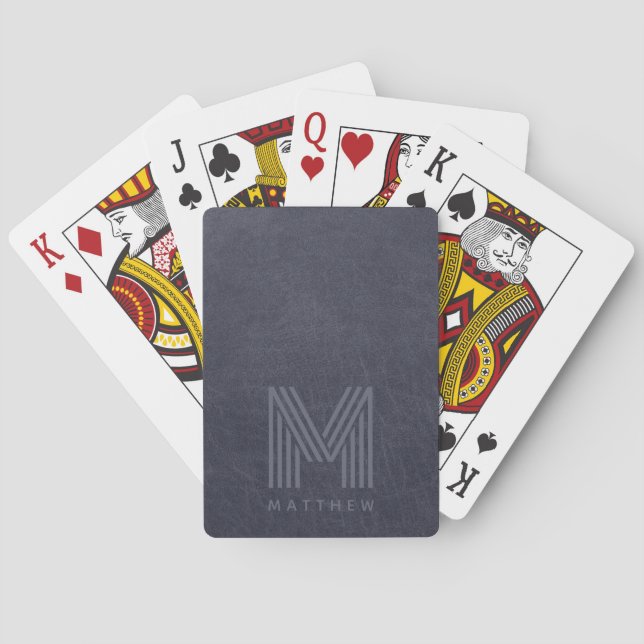 Jeu De Cartes Masculine en cuir bleu gras monogramme (dos)