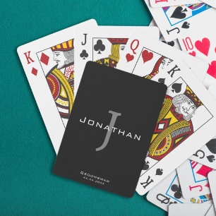 Jeu De Cartes Masculine noir et blanc initial + nom Monogramme