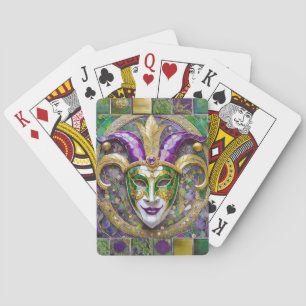 Jeu De Cartes Masque de Jester Mardi Gras Violet Vert Or