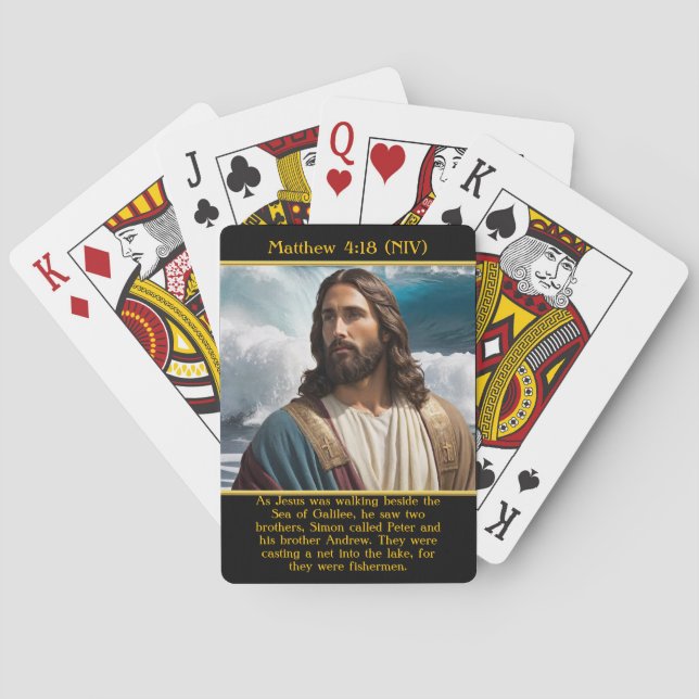 Jeu De Cartes Matthieu 4:18 Jésus réfléchit par Ocean AI Art (dos)