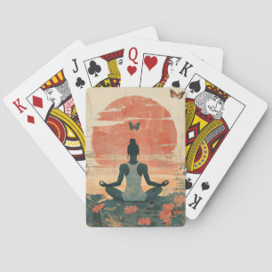 Jeu De Cartes Méditation de Prairie de Coucher de Soleil avec Pa