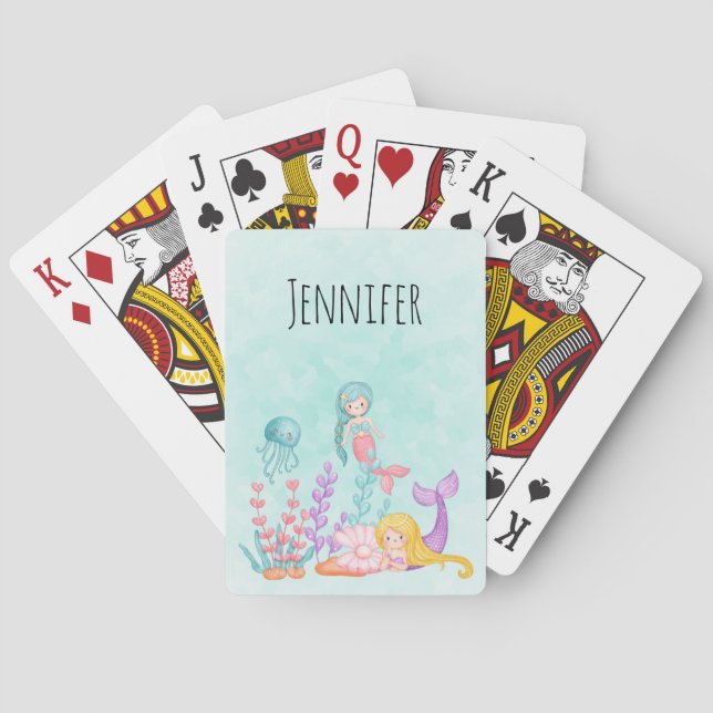 Jeu De Cartes Mermaids et méduses sous l'aquarelle marine (dos)