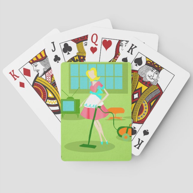 Jeu De Cartes Mi-Siècle Moderne Rétro Femme de ménage Jouer des  (dos)