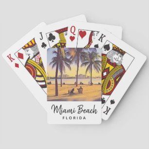 Jeu De Cartes Miami Beach Floride Aquarelle Vintage Art