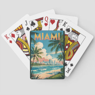 Jeu De Cartes Miami Florida Illustration Voyage Art Vintage