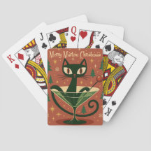 Mid Century Black Cat Merry Martini Christmas