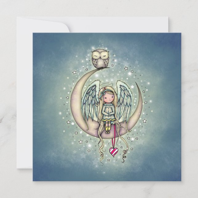 Jeu de cartes mignonne ange et hibou sur la lune (Devant)