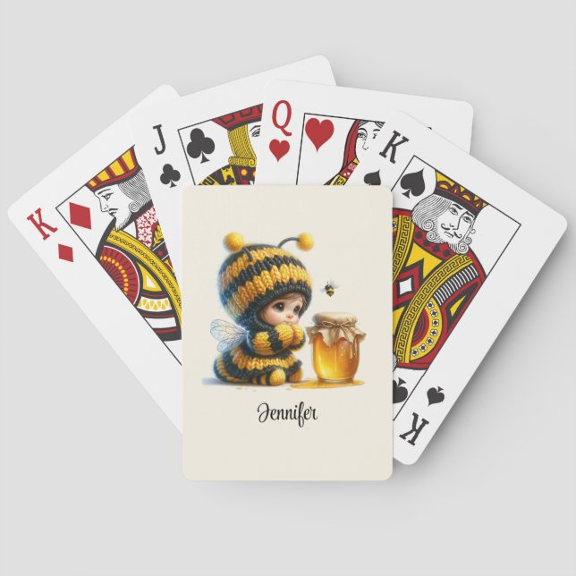 Jeu De Cartes Mignonne fille en costume d'abeille avec miel (dos)