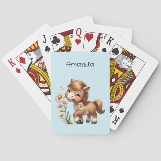 Jeu De Cartes Mignonne Pony Mange Manger Des Marguerites (dos)