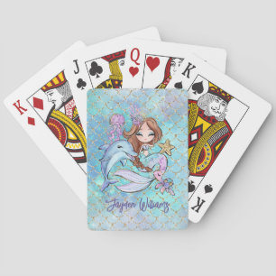 Jeu De Cartes Mignonne Sirène Lumière Cheveux Brown Personnalisé