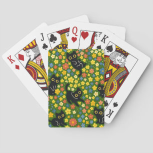 Jeu De Cartes Mignons Chats Noirs Motif Floral de Prairie