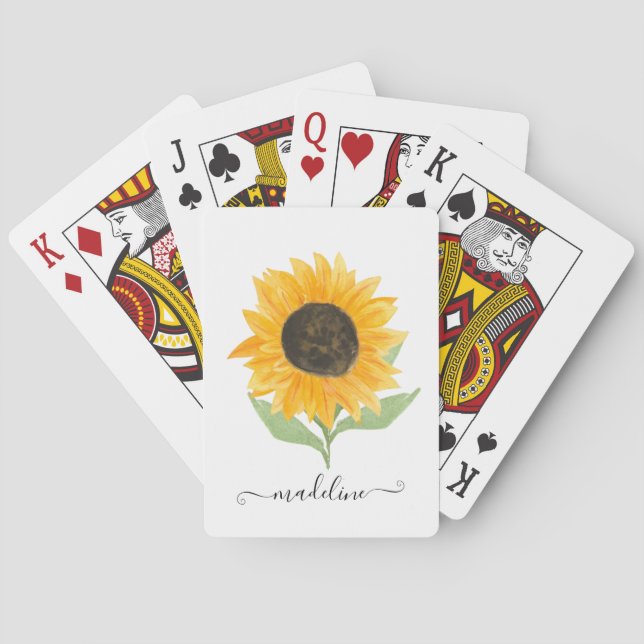 Jeu De Cartes Minimal Rustic Sunflower Personalized Name Script (dos)