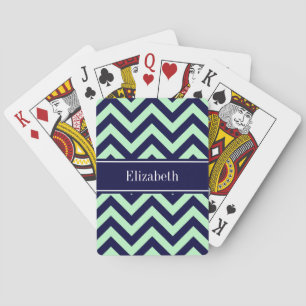 Jeu De Cartes Mint Navy LG Chevron Navy Blue Nom Monogramme