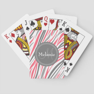 Jeu De Cartes Modèle de zèbre rose et gris monogramme