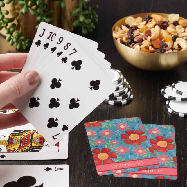 Jeu De Cartes Modèle Floral Personnalisé Nom Fun Girly Inspirivi (In Situ)