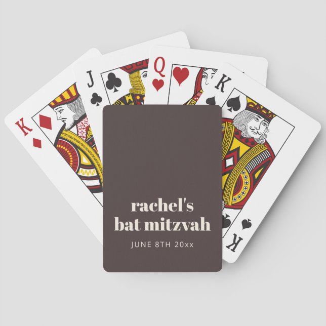 Jeu De Cartes Modern Earthy Brown Bat Mitzvah Custom Favor (dos)