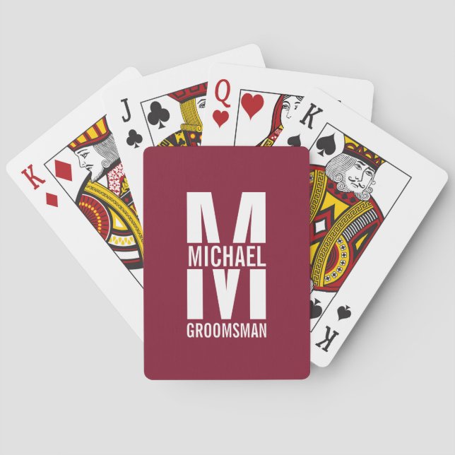 Jeu De Cartes Modern Personalized Groomsmen Monogram and Name (dos)