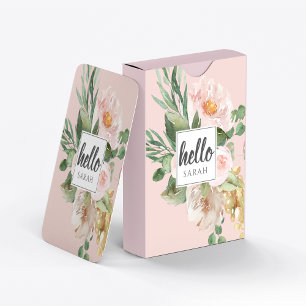 Jeu De Cartes Modern Watercolor Pink Flowers & Hello & Nom