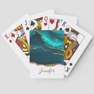 Jeu De Cartes Moderne Design Turquoise Agate & Gold Ribbon sur B