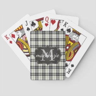 Jeu De Cartes Moderne Gris Noir Flannel Plaid Nom Monogramme