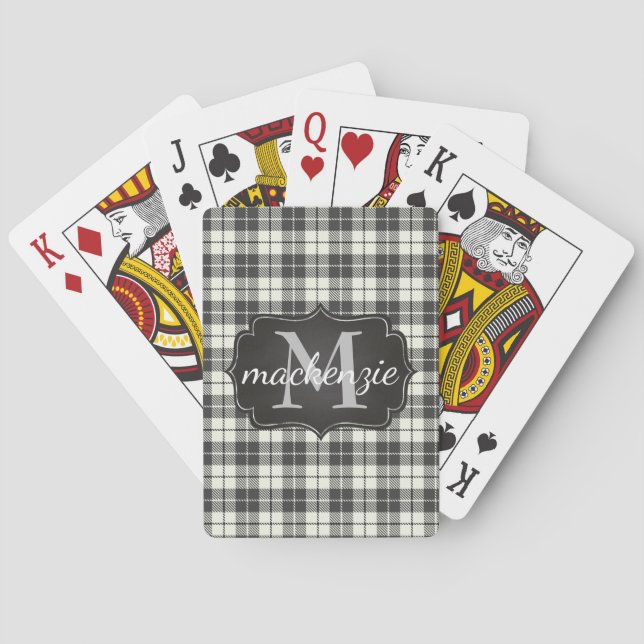 Jeu De Cartes Moderne Gris Noir Flannel Plaid Nom Monogramme (dos)