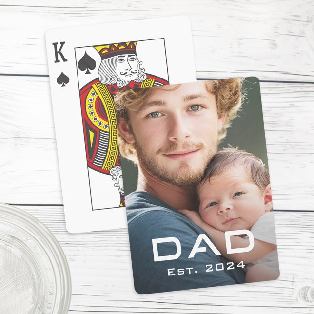 Jeu De Cartes Moderne papa est année fête des pères nouvelle pho (Modern dad est year father's day new baby photo poker cards)