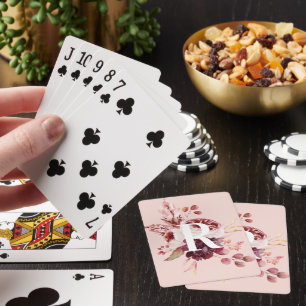 Jeu De Cartes Moderne Pastel Rose & Flore Rouge Avec Initiale