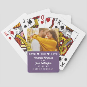 Jeu De Cartes Moderne Photo de Coeur Violet Enregistrez la Date
