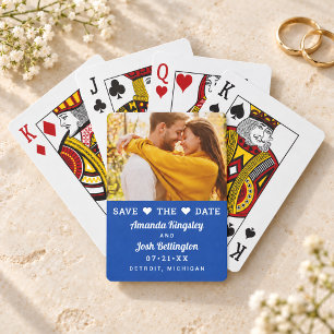 Jeu De Cartes Moderne Royale Bleu Photo Coeur Enregistrer la Dat
