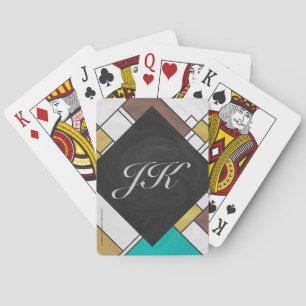 Jeu De Cartes Mondrian Brown Yellow Teal Print