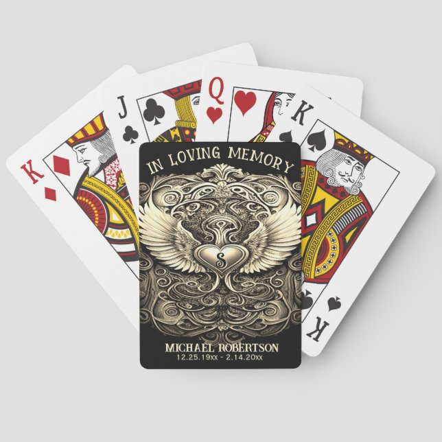 Jeu De Cartes Mongramme du coeur des ailes commémoratives person (dos)