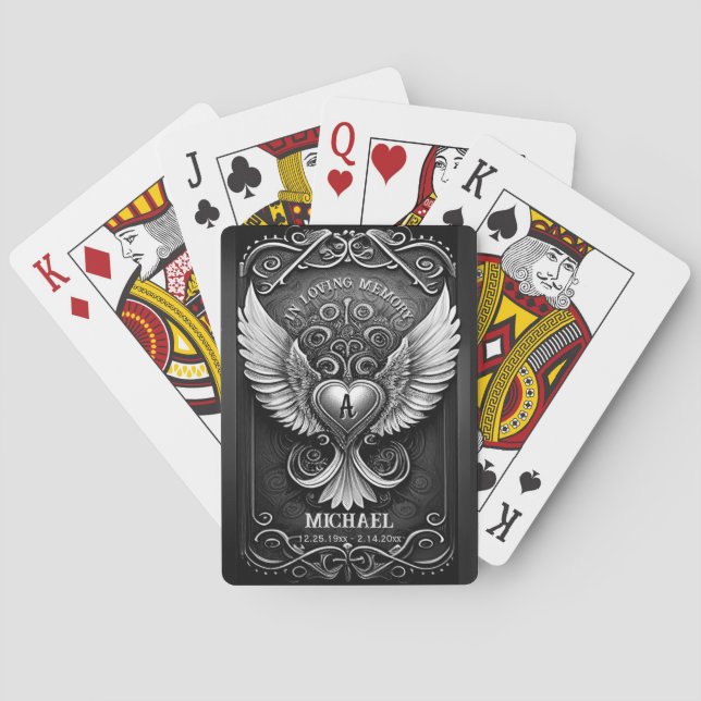 Jeu De Cartes Mongramme du coeur des ailes commémoratives person (dos)
