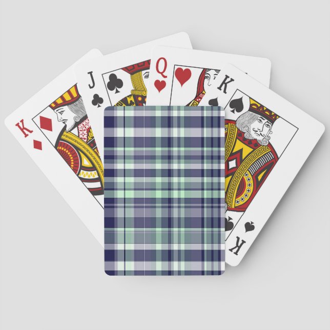 Jeu De Cartes Monnaie, Bleu Marine, Blancs Preppy Madras Plaid (dos)
