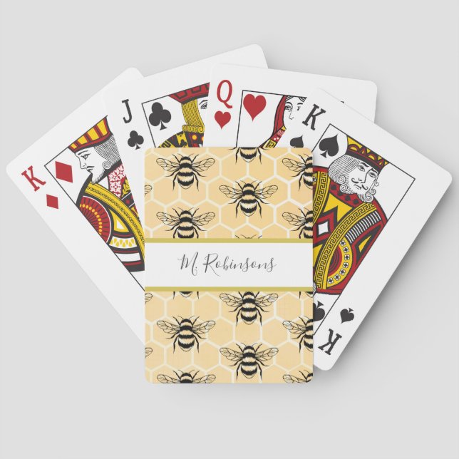 Jeu De Cartes Monogram Bee Honeycomb Miel abeille  (dos)